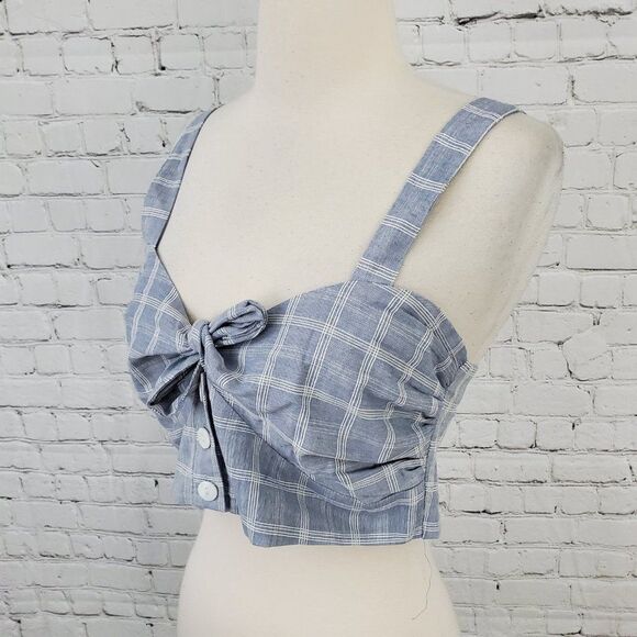 NWT Lovers + Friends tie front plaid crop top M - Picture 2 of 6